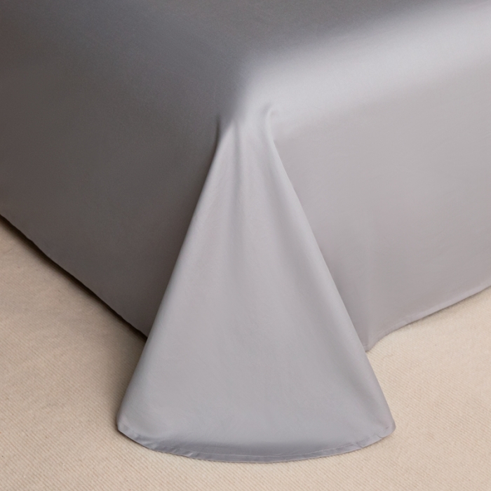 91家纺网 家纺一手货源 找家纺 秀色50支贡缎新疆长绒棉全棉纯棉酒店轻奢纯色被套床上四件套南瓜橘+典雅灰