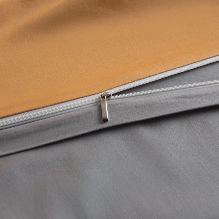 91家纺网 家纺一手货源 找家纺 秀色50支贡缎新疆长绒棉全棉纯棉酒店轻奢纯色被套床上四件套南瓜橘+典雅灰