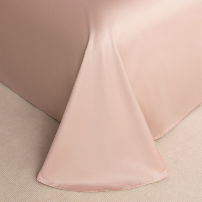 91家纺网 家纺一手货源 找家纺 秀色50支贡缎新疆长绒棉全棉纯棉酒店轻奢纯色被套床上四件套泡芙粉+粉末白