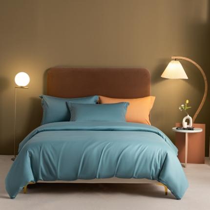 秀色 50支贡缎新疆长绒棉全棉纯棉酒店轻奢纯色被套床上四件套 雾霾蓝