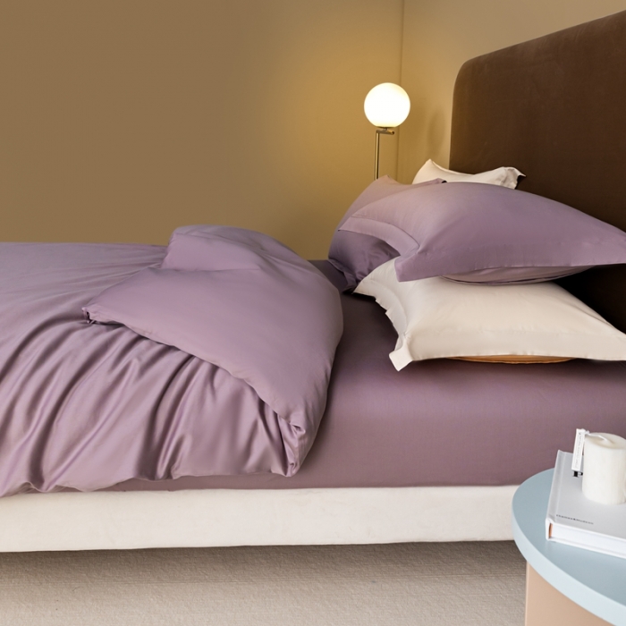 91家纺网 家纺一手货源 找家纺 秀色 50支贡缎新疆长绒棉全棉纯棉酒店轻奢纯色被套床上四件套 香芋紫