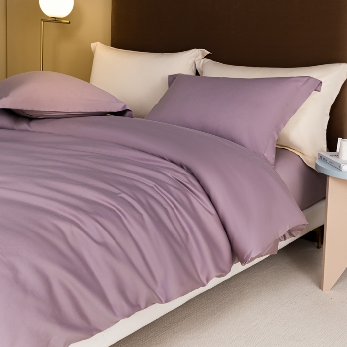 91家纺网 家纺一手货源 找家纺 秀色 50支贡缎新疆长绒棉全棉纯棉酒店轻奢纯色被套床上四件套 香芋紫