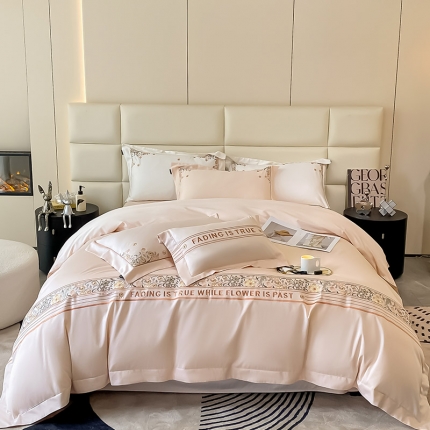 91家纺网 家纺一手货源 找家纺 100支长绒棉四件套纯色天丝棉刺绣床单被套新疆棉轻奢4件套