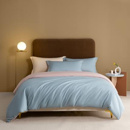 秀色 50支贡缎新疆长绒棉全棉纯棉酒店轻奢纯色被套床上四件套郁兰+泡芙粉