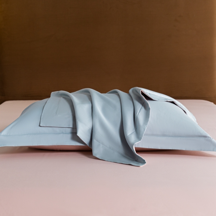 91家纺网 家纺一手货源 找家纺 秀色 50支贡缎新疆长绒棉全棉纯棉酒店轻奢纯色被套床上四件套郁兰+泡芙粉