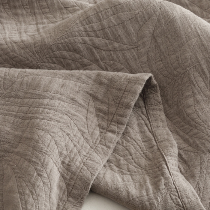 91家纺网 家纺一手货源 找家纺 朴尔 2023新款纯色四层立体三角树叶水洗全棉纱布系列盖毯毛巾被 提花树叶-咖啡