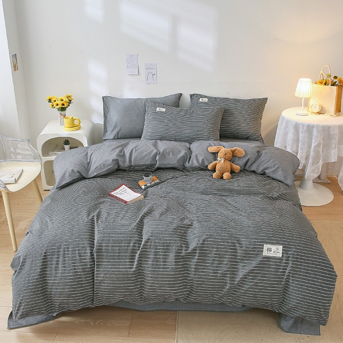 91家纺网 家纺一手货源 找家纺 恋人优选 2023新款A类纯棉水洗棉四件套被套(AB版) 灰细条+深灰(AB版) 001