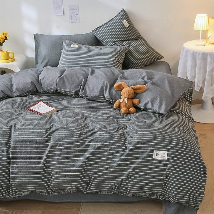 91家纺网 家纺一手货源 找家纺 恋人优选 2023新款A类纯棉水洗棉四件套被套(AB版) 灰细条+深灰(AB版) 001