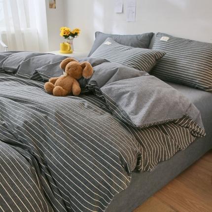 恋人优选 2023新款A类纯棉水洗棉四件套被套(AB版) 灰细条+深灰(AB版) 001