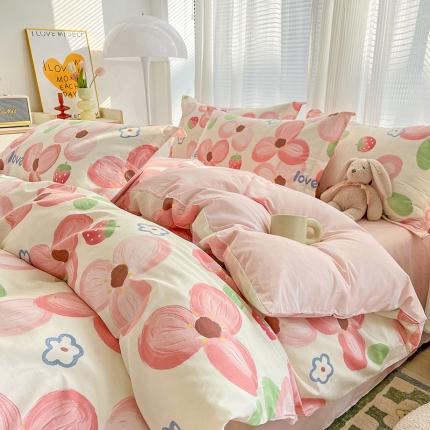 91家纺网 家纺一手货源 找家纺 总盛馨家纺 2023新款ins北欧风高支高密全棉喷气小清新纯棉四件套