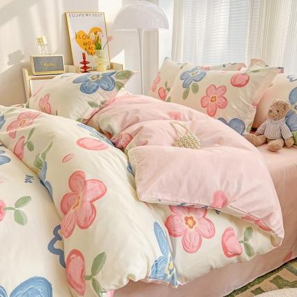 91家纺网 家纺一手货源 找家纺 总盛馨家纺 2023新款ins北欧风高支高密全棉喷气小清新纯棉四件套