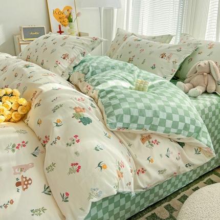 91家纺网 家纺一手货源 找家纺 盛馨2023新款ins北欧风高支高密全棉喷气小清新纯棉四件套 丛林家园