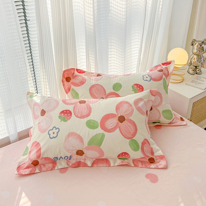 91家纺网 家纺一手货源 找家纺 盛馨 2023新款ins北欧风高支高密全棉喷气小清新纯棉四件套粉色花海