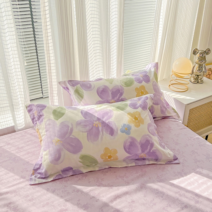 91家纺网 家纺一手货源 找家纺 盛馨 2023新款ins北欧风高支高密全棉喷气小清新纯棉四件套暖阳紫