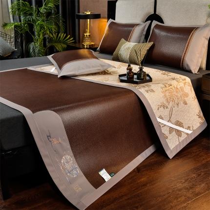 91家纺网 家纺一手货源 找家纺 （总）小牛席业 2023新款丛林小鹿绣花清凉席藤席竹席冰藤席冰丝席