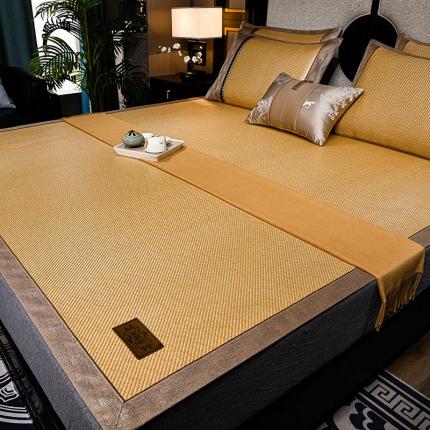 91家纺网 家纺一手货源 找家纺 小牛席业 2023新款经典款-高档冰藤席系列（皮革标） 浅咖