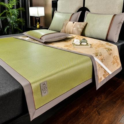 91家纺网 家纺一手货源 找家纺 小牛席业 2023新款经典款-高档冰藤席系列（皮革标） 青柠