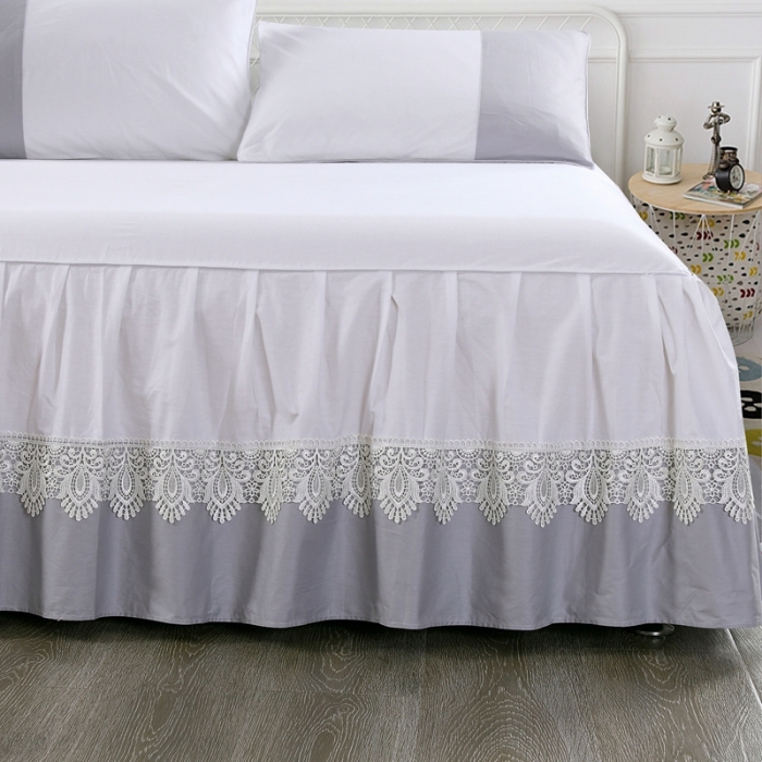 91家纺网 家纺一手货源 找家纺 琉宿家纺 2023新款13372全棉双拼床裙 白