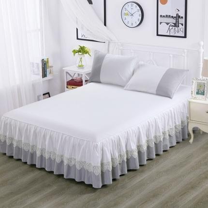 琉宿家纺 2023新款13372全棉双拼床裙 白