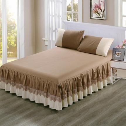 琉宿家纺 2023新款13372全棉双拼床裙 咖