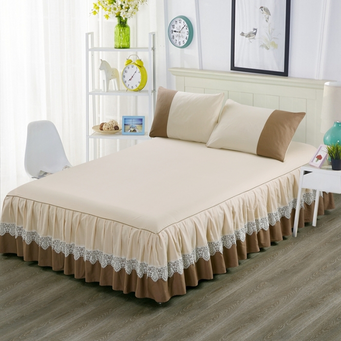 91家纺网 家纺一手货源 找家纺 琉宿家纺 2023新款13372全棉双拼床裙 米黄