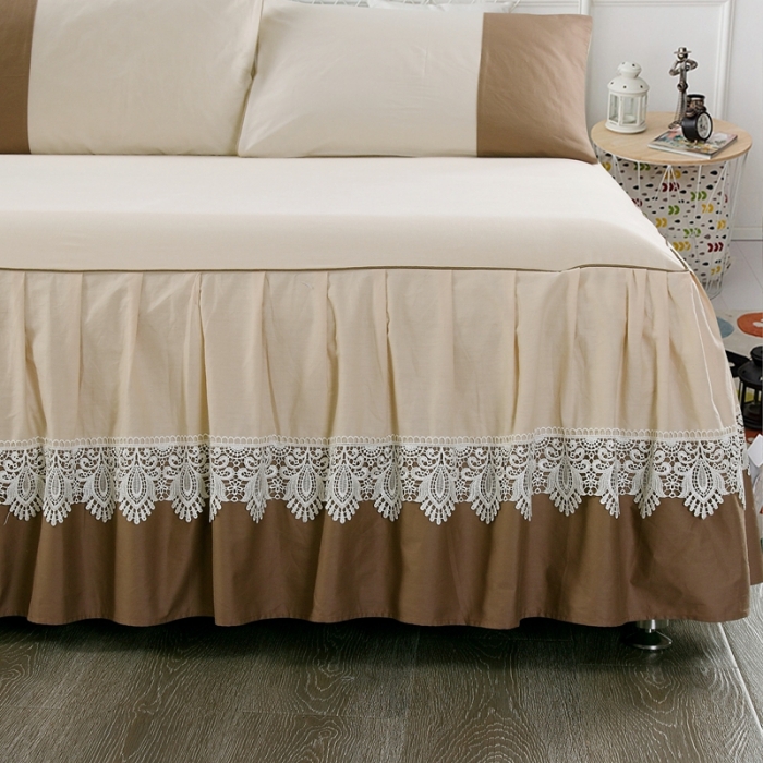 91家纺网 家纺一手货源 找家纺 琉宿家纺 2023新款13372全棉双拼床裙 米黄