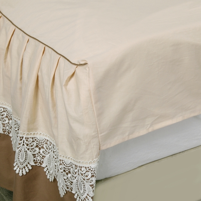 91家纺网 家纺一手货源 找家纺 琉宿家纺 2023新款13372全棉双拼床裙 米黄