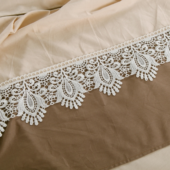 91家纺网 家纺一手货源 找家纺 琉宿家纺 2023新款13372全棉双拼床裙 米黄