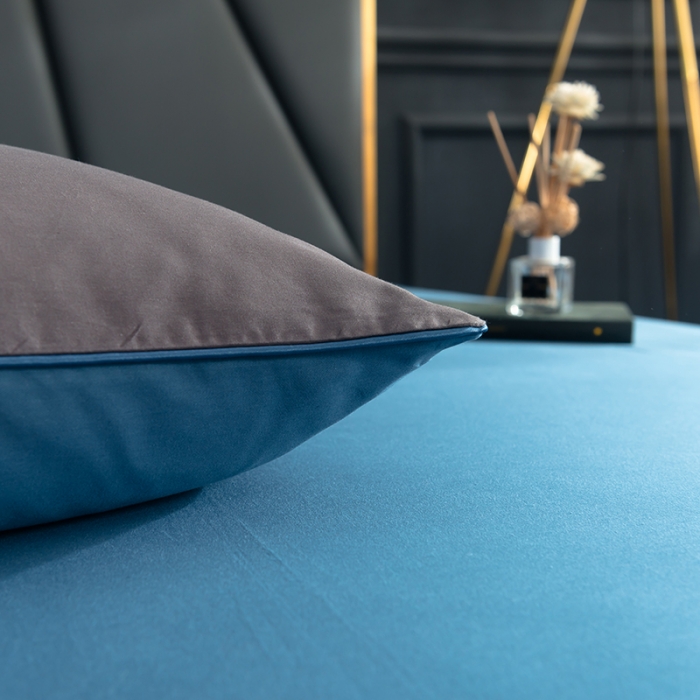 91家纺网 家纺一手货源 找家纺 琉宿家纺 2023新款13372全棉双拼床裙 月光蓝