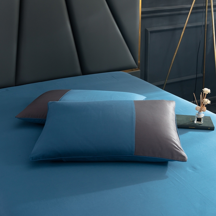 91家纺网 家纺一手货源 找家纺 琉宿家纺 2023新款13372全棉双拼床裙 月光蓝