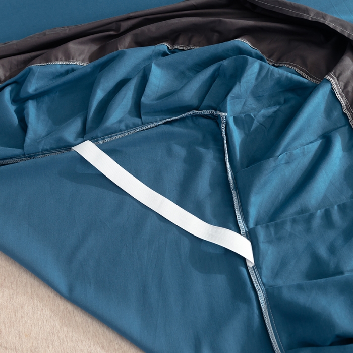 91家纺网 家纺一手货源 找家纺 琉宿家纺 2023新款13372全棉双拼床裙 月光蓝