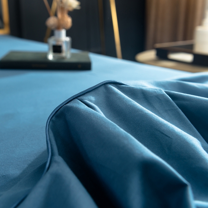 91家纺网 家纺一手货源 找家纺 琉宿家纺 2023新款13372全棉双拼床裙 月光蓝