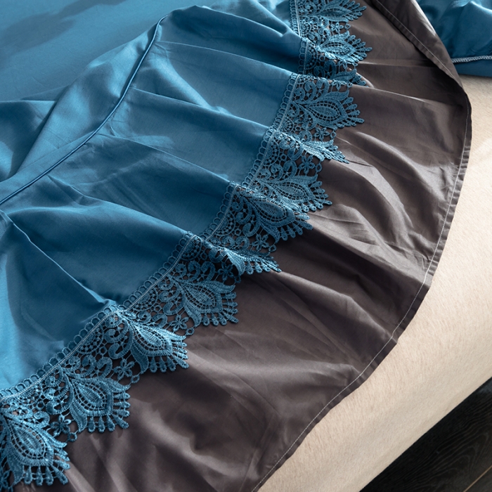 91家纺网 家纺一手货源 找家纺 琉宿家纺 2023新款13372全棉双拼床裙 月光蓝