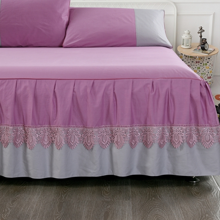 91家纺网 家纺一手货源 找家纺 琉宿家纺 2023新款13372全棉双拼床裙 紫