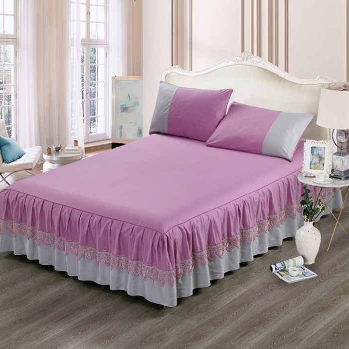 91家纺网 家纺一手货源 找家纺 琉宿家纺 2023新款13372全棉双拼床裙 紫