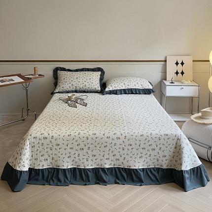 上喜 热卖双面全棉水洗韩系小碎花床盖 春光里-墨绿