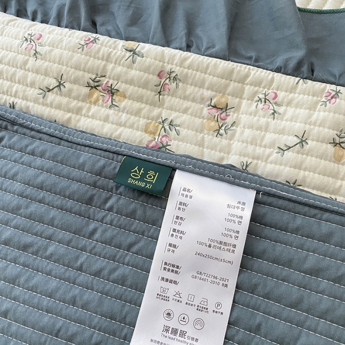 91家纺网 家纺一手货源 找家纺 上喜 热卖双面全棉水洗韩系小碎花床盖 春光里-墨绿