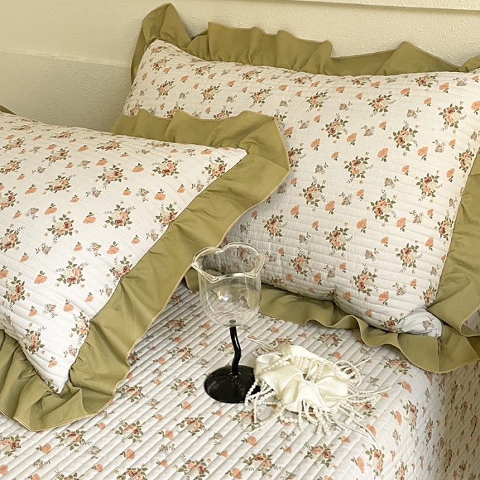 91家纺网 家纺一手货源 找家纺 上喜 热卖双面全棉水洗韩系小碎花床盖 春野