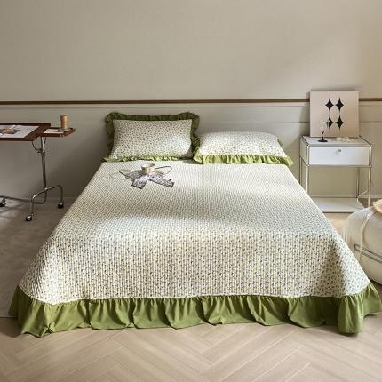 上喜 热卖双面全棉水洗韩系小碎花床盖 花叶朵朵-草绿