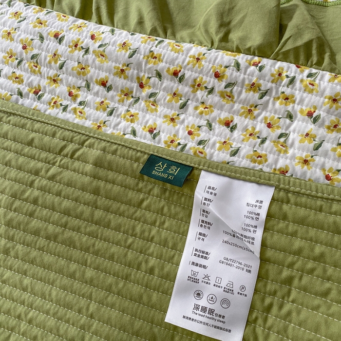 91家纺网 家纺一手货源 找家纺 上喜 热卖双面全棉水洗韩系小碎花床盖 花叶朵朵-草绿