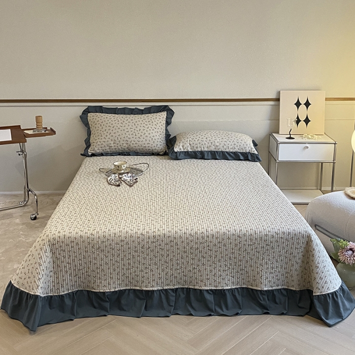 91家纺网 家纺一手货源 找家纺 上喜 热卖双面全棉水洗韩系小碎花床盖 莱茵蓝