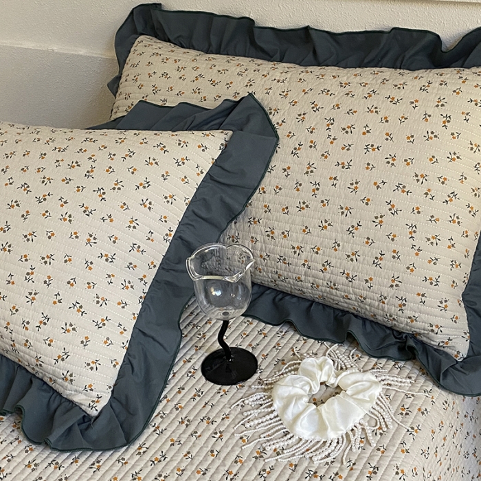 91家纺网 家纺一手货源 找家纺 上喜 热卖双面全棉水洗韩系小碎花床盖 莱茵蓝