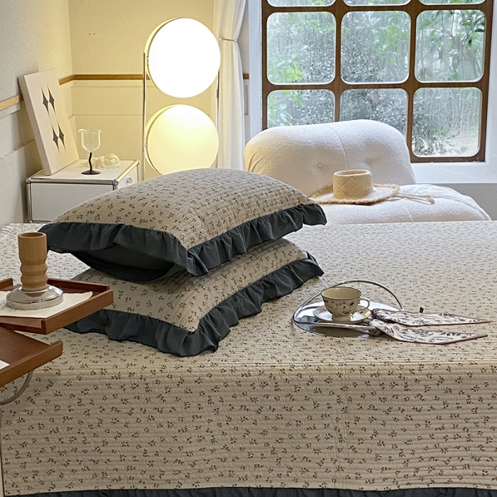 91家纺网 家纺一手货源 找家纺 上喜 热卖双面全棉水洗韩系小碎花床盖 莱茵蓝