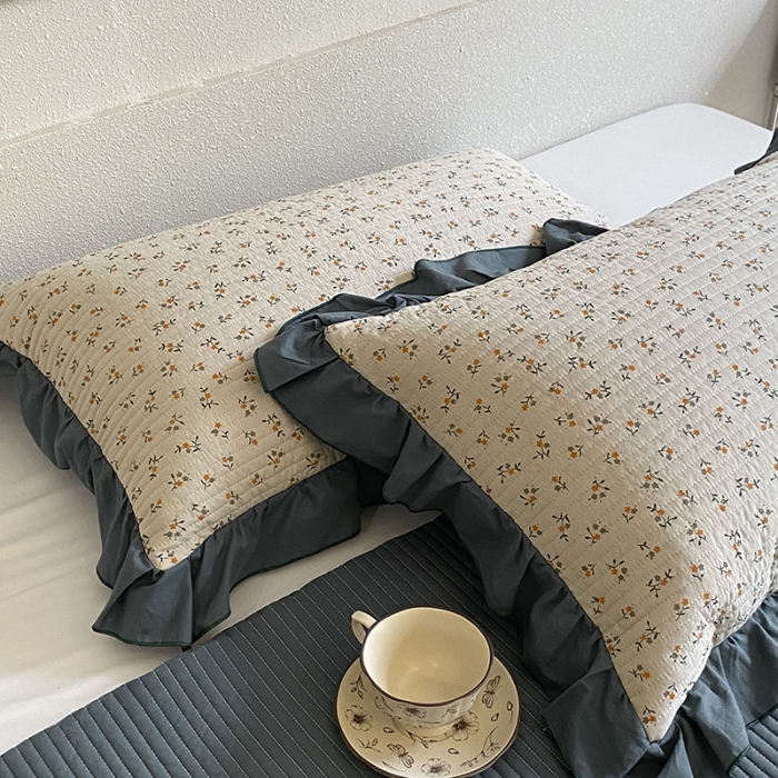 91家纺网 家纺一手货源 找家纺 上喜 热卖双面全棉水洗韩系小碎花床盖 莱茵蓝