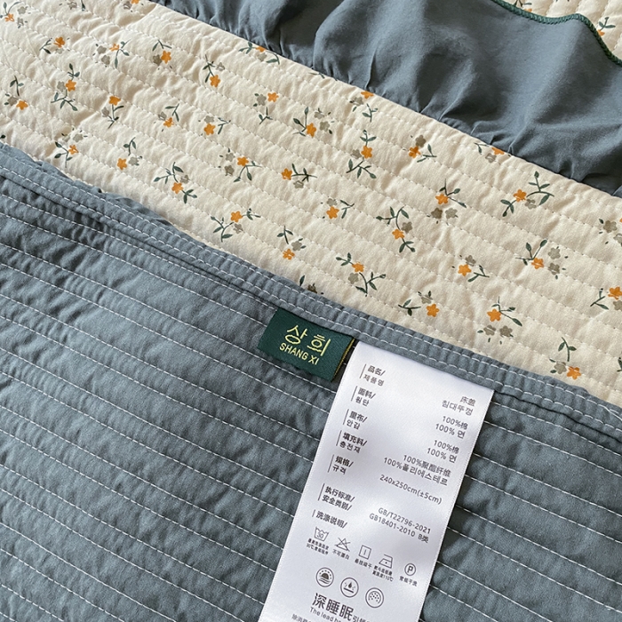 91家纺网 家纺一手货源 找家纺 上喜 热卖双面全棉水洗韩系小碎花床盖 莱茵蓝
