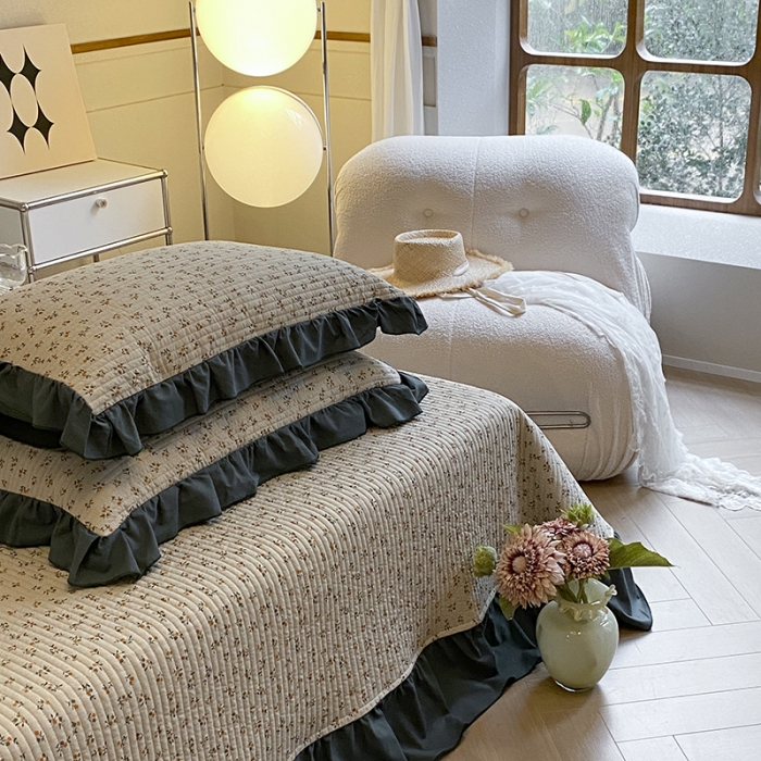 91家纺网 家纺一手货源 找家纺 上喜 热卖双面全棉水洗韩系小碎花床盖 莱茵蓝