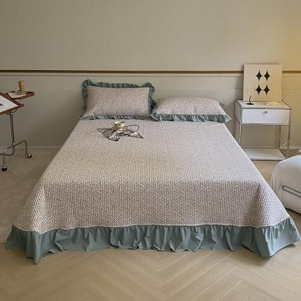 上喜 热卖双面全棉水洗韩系小碎花床盖 美好时光-粉绿