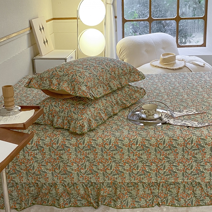 91家纺网 家纺一手货源 找家纺 上喜 热卖双面全棉水洗韩系小碎花床盖 秘密花园