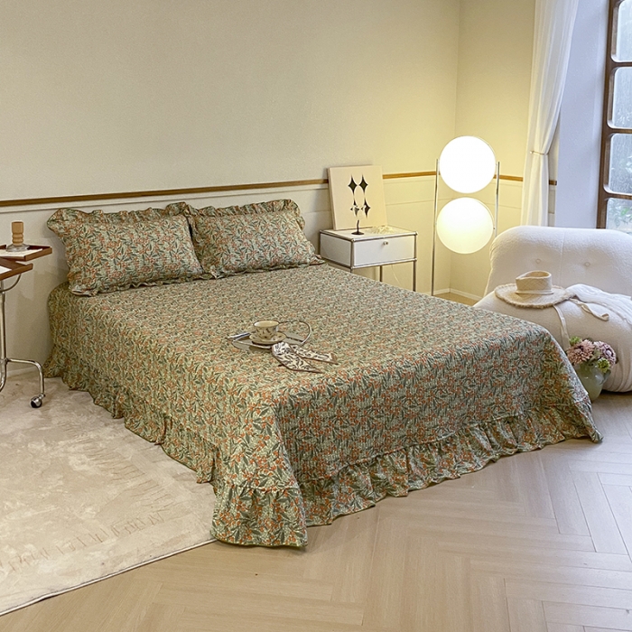 91家纺网 家纺一手货源 找家纺 上喜 热卖双面全棉水洗韩系小碎花床盖 秘密花园