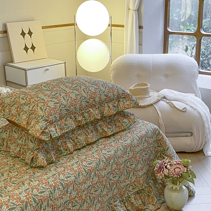 91家纺网 家纺一手货源 找家纺 上喜 热卖双面全棉水洗韩系小碎花床盖 秘密花园